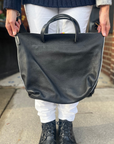 Lover Fighter, Cow Hair Leather Tote- Black with Rainbow Stripes