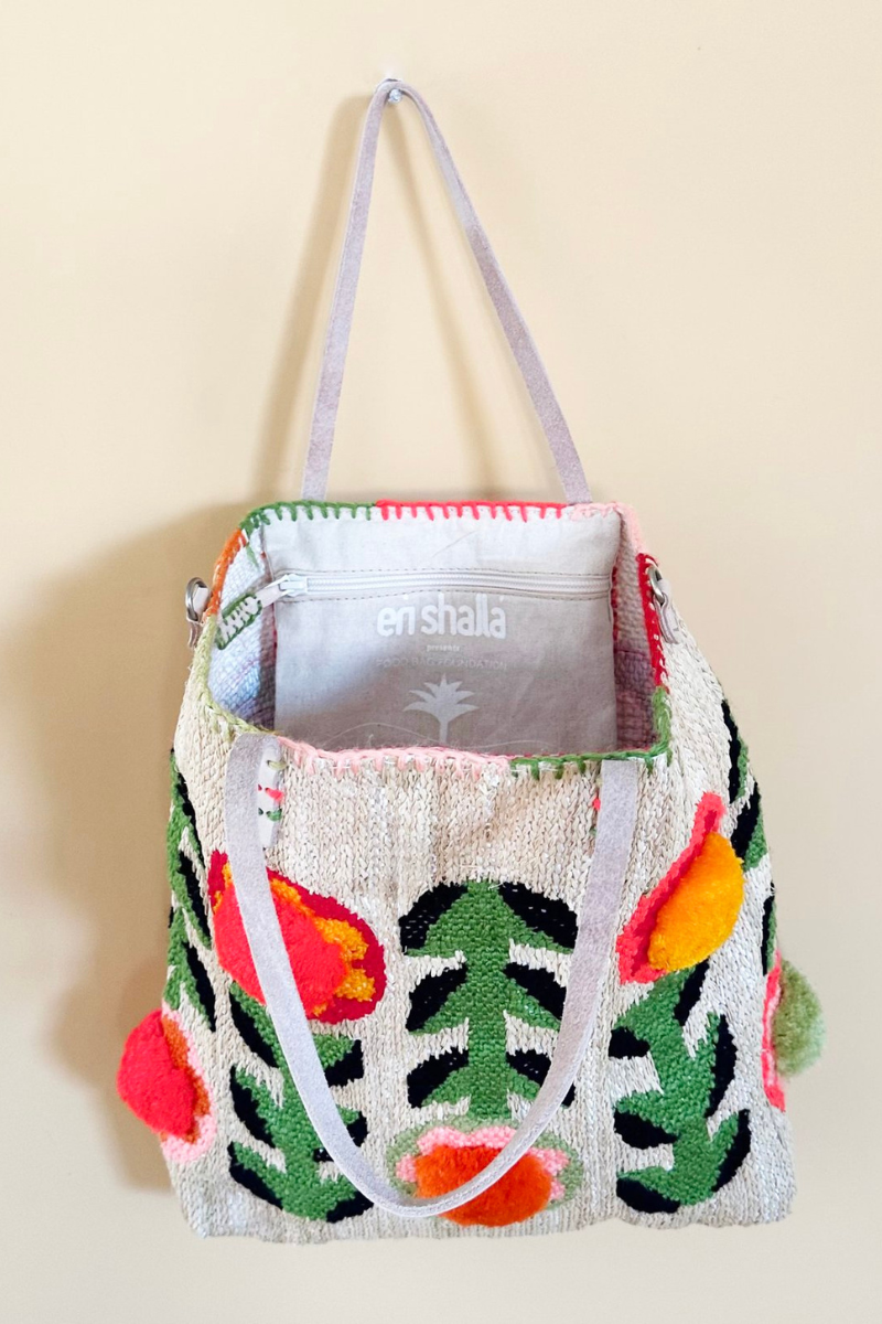 En Shallah, Flower Power Bag S- Raffia & Multi