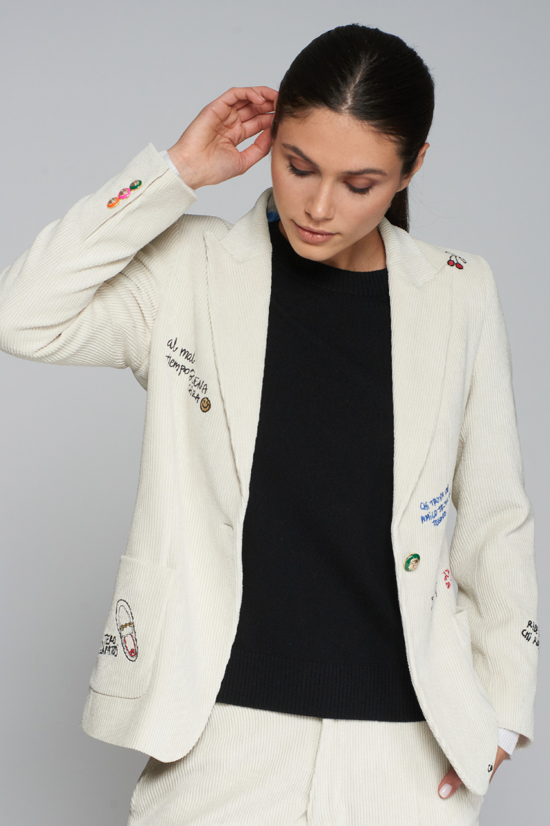 Vilagallo, Hillary emboridered Jacket- Off-White