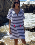 Rose and Rose, Aix Sailor Stripe Easy T- Shirt Dress with Tassels