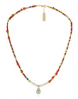 AB, Glass Bead Necklace with Pearls and Gold Eye Tear Drop Pendant