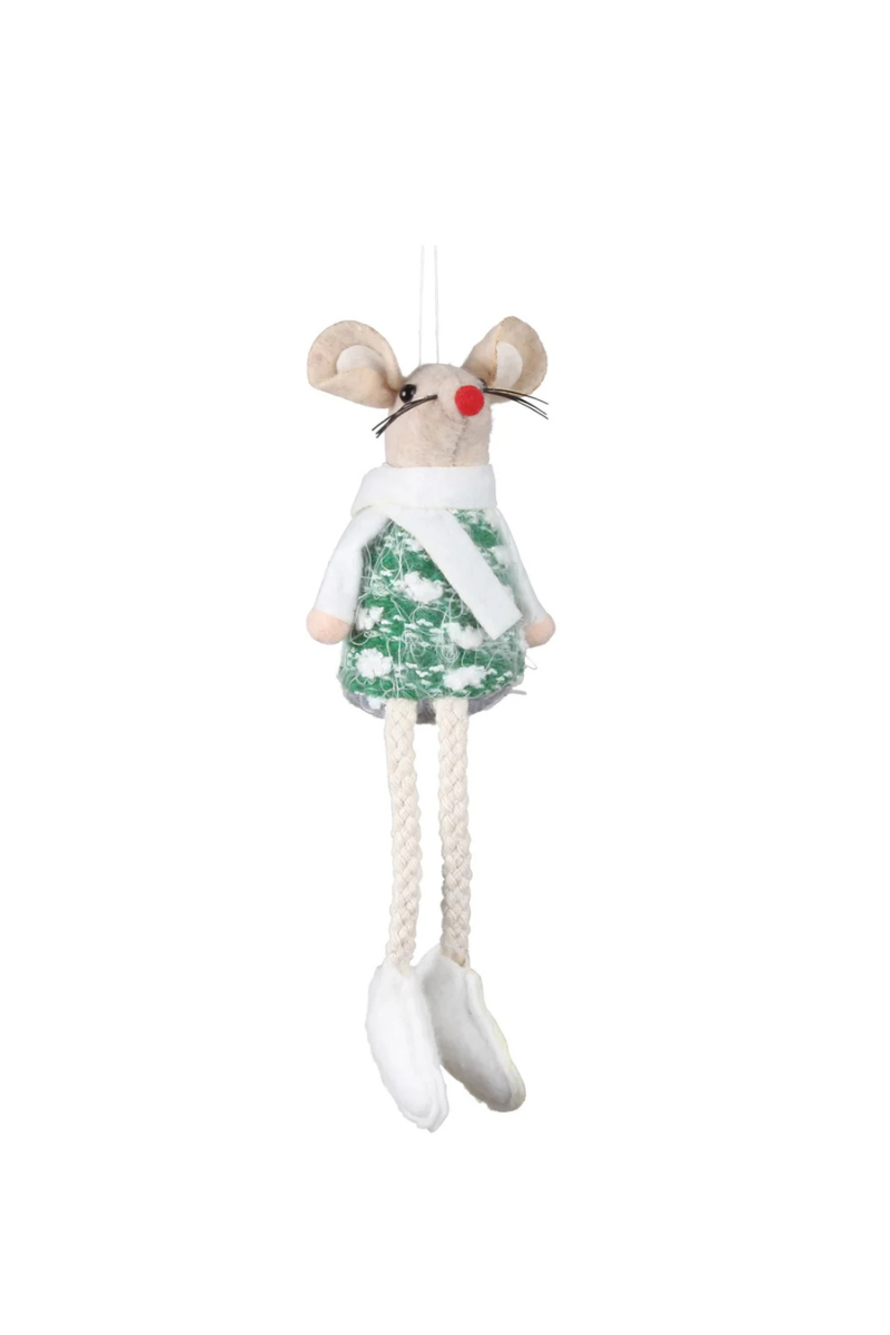 Christmas Ornament, Millie Mantel Mice- Green