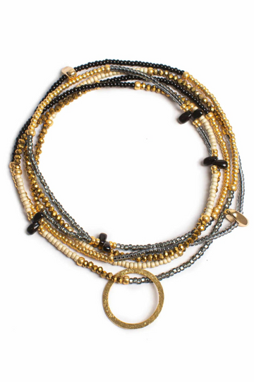 The Makery, Handmade Beaded Heartstring Necklace- Black & Gold