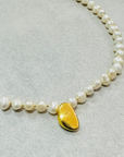 The Makery Collection, Pearl Necklace with Gold Pebble Charm