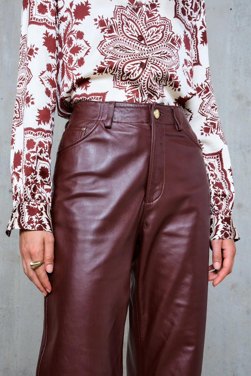 Stella Forest, Esmee Straight Leather Pants- Bordeaux