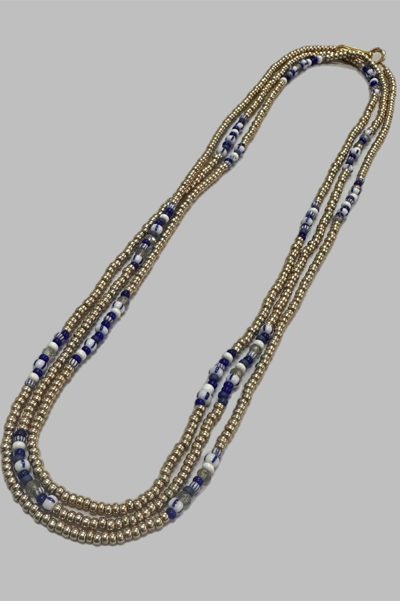 The Makery Collection, Beaded Triple Wrap Necklace - Blue, Labradorite and Champagne
