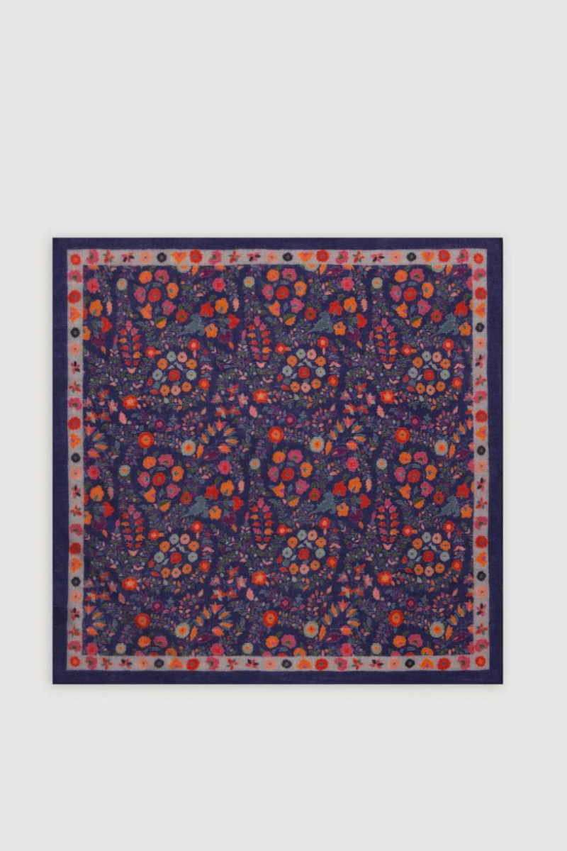 Hartford, Flower Square Woven Scarf- Navy