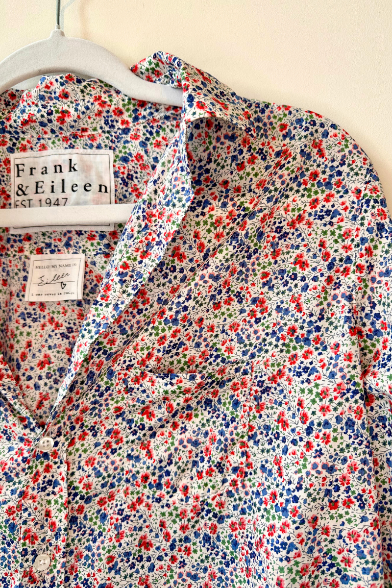 Frank & Eileen, Eileen Relaxed Button Up Shirt - Red, Blue Small Flowers