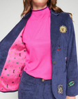 Vilagallo, Navy Cord Blazer w/ Embroidery