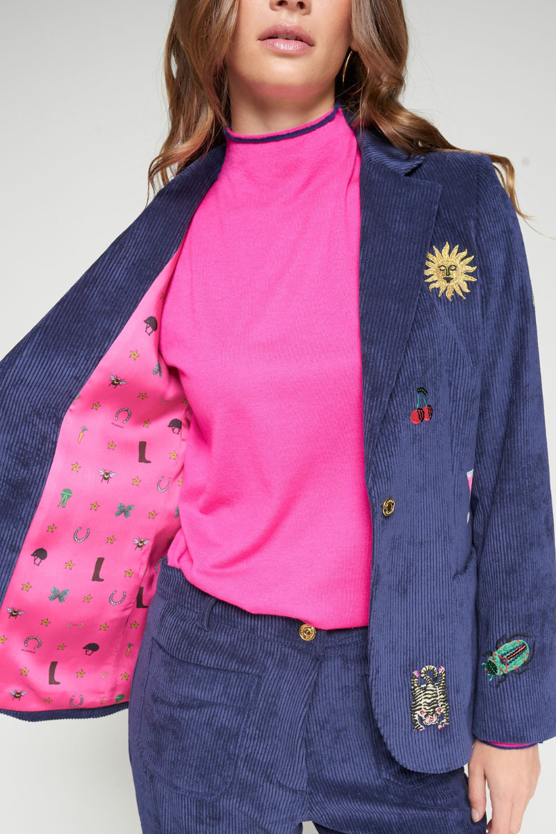 Vilagallo, Navy Cord Blazer w/ Embroidery