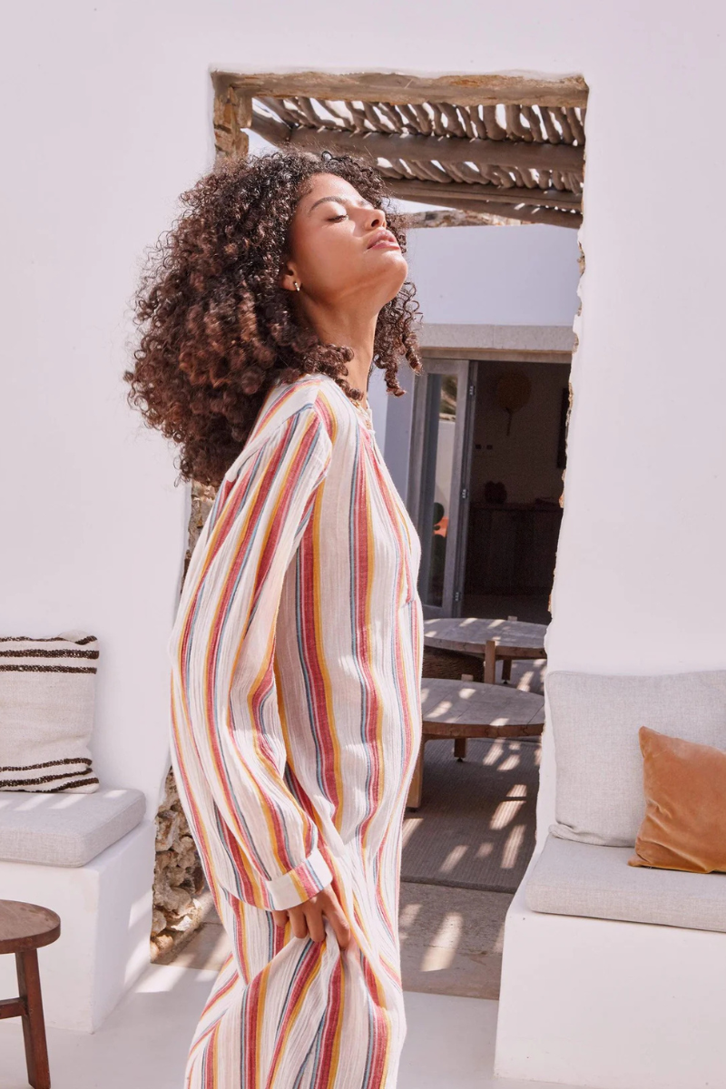 M.A.B.E., Kori Stripe Kaftan-Ecru/Multi