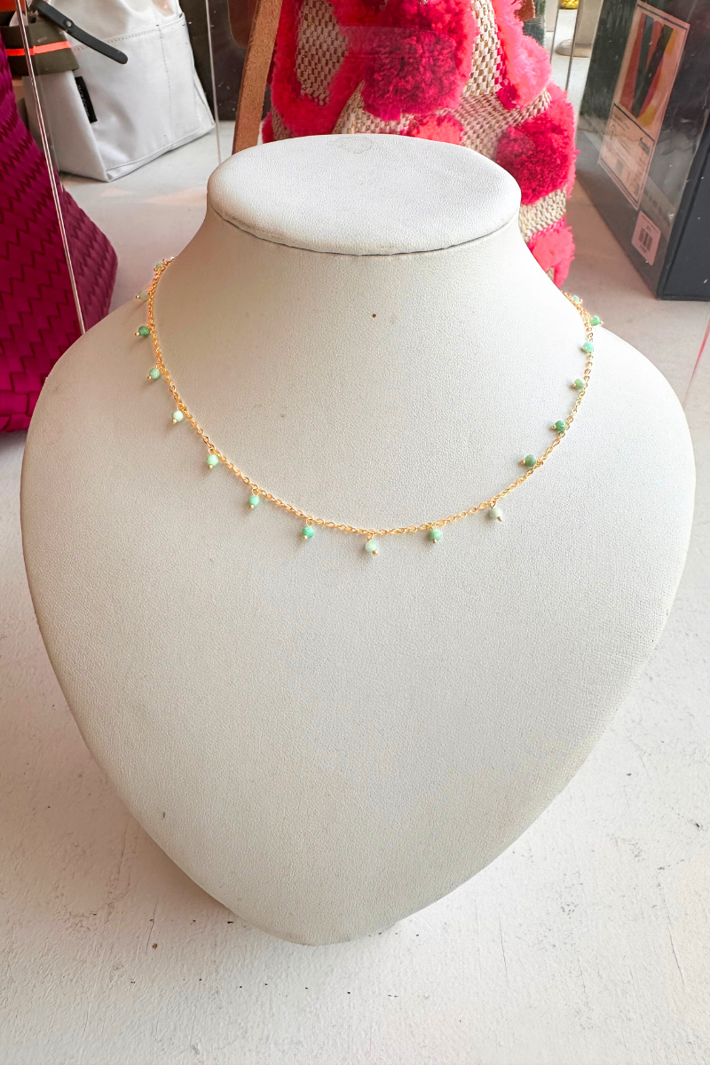 Gold Necklace w/Sparkling Blue Amazonite Drops