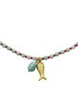 The Makery Collection, Short Aqua & Red Sweetie Necklace with Fish & Stone Charms
