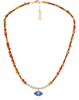 AB, Glass Beads with Pearls and Gold Evil Eye Pendant