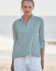 Frank & Eileen, Patrick Popover Henley- Green & White Stripe