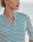 Frank & Eileen, Patrick Popover Henley- Green & White Stripe