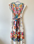 Printed Cap Sleeve Cotton Dress - Multi