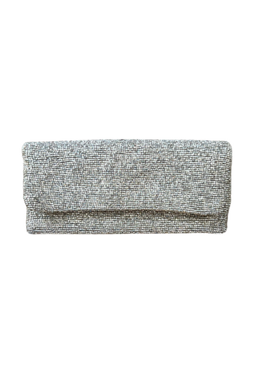 Tiana, Beaded Fold Over Clutch- Silver