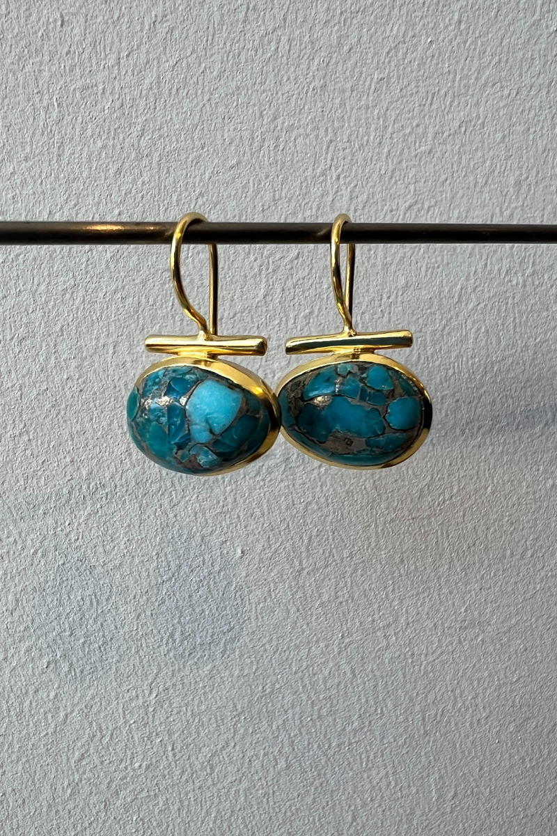 Schmuckoo, Oval Earings with Bar - Turquoise