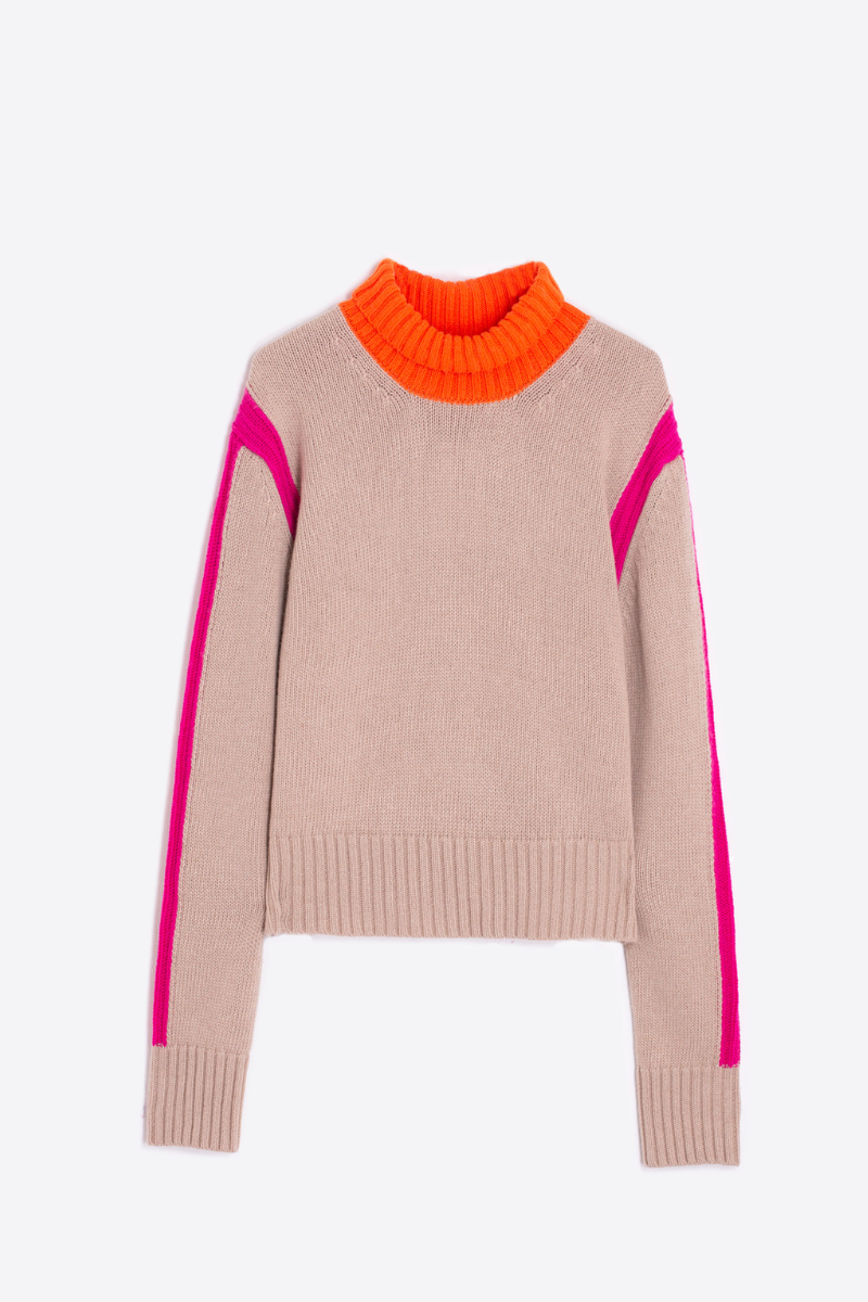 Vilagallo, Jersey Cuello Alto  Sweater-Beige/ Orange