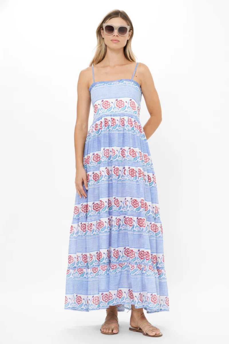 Oliphant, Smocked Back Maxi Dress-Borrego Navy