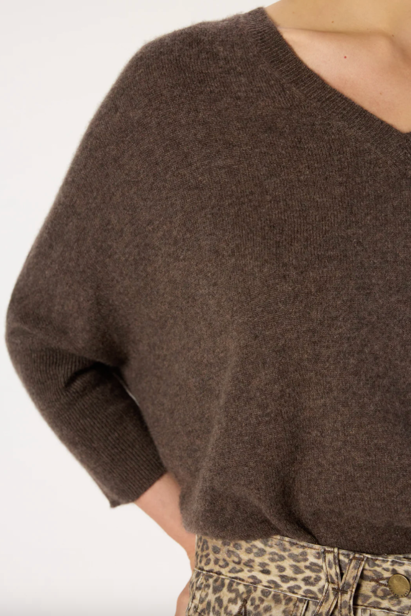 Gerard Darel, Esmee V-neck Cashmere Sweater- Marron