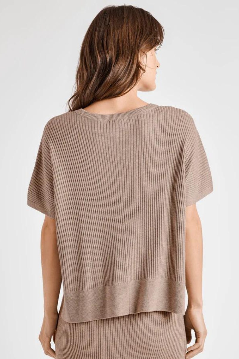 Splendid, Georgie Short Sleeve Rib Sweater - Tawny Heather