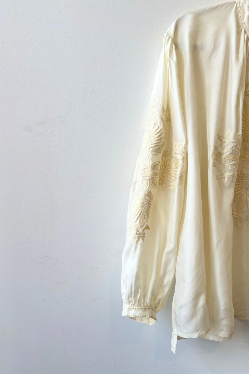 Benaras, Silk Soiree Shirt-Ecru