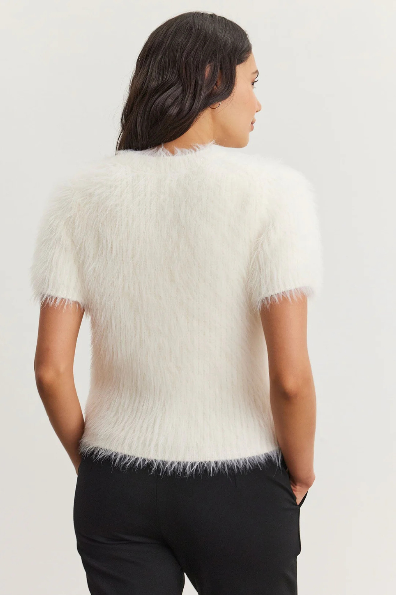 Velvet, Eila DS Novelty Feather Yarn Top- Milk