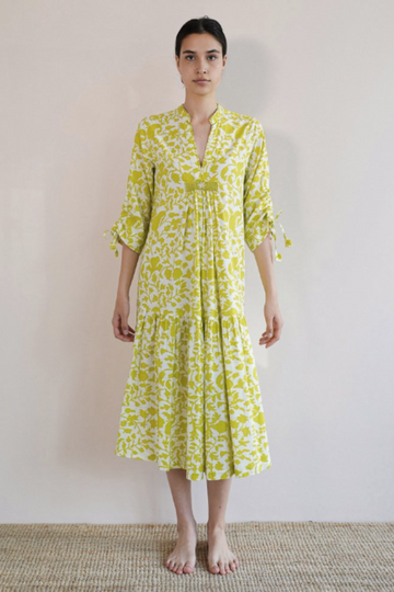 Nimo With Love, Catmint Dress- Lime Leaf Print