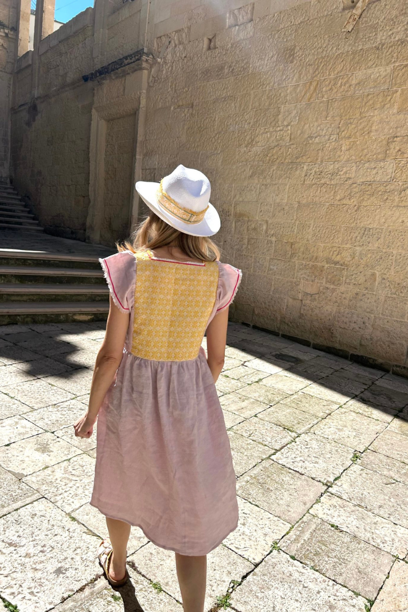 Nina Leuca, Jilly Short Dress- Pink with Yellow Embroidery