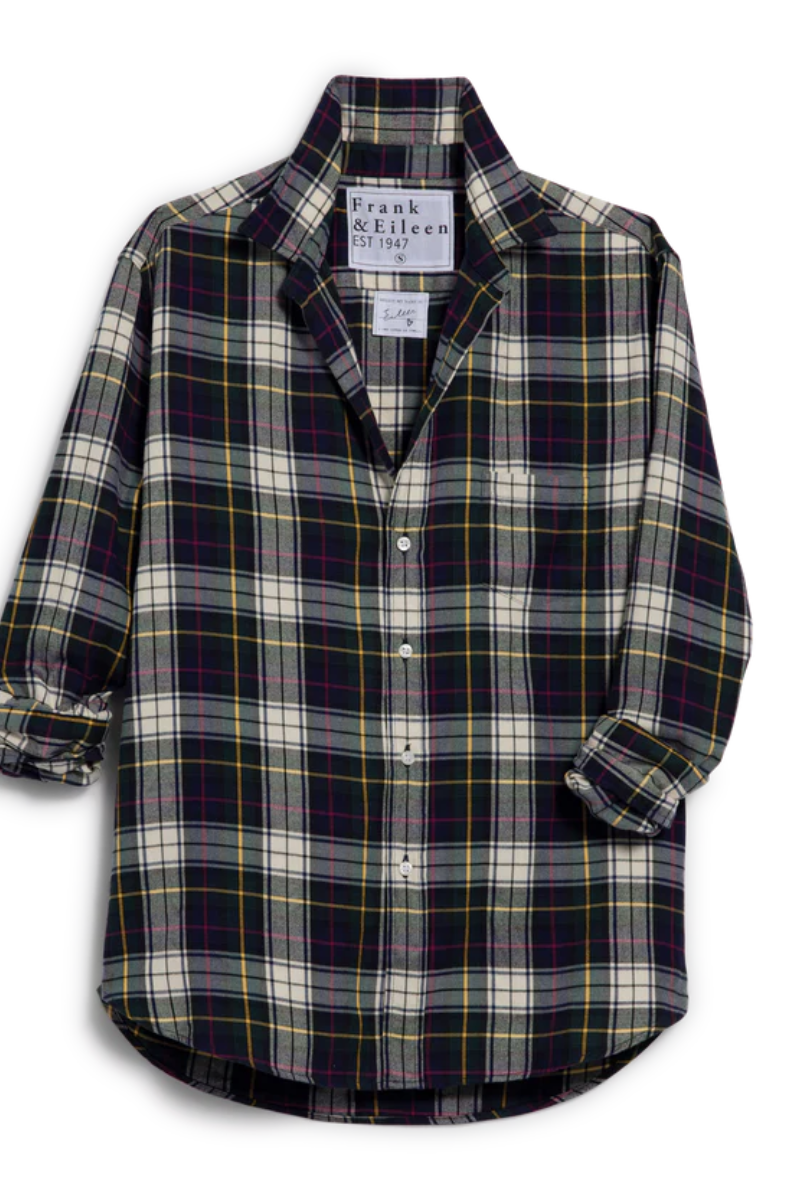 Frank & Eileen, Relaxed Button Up Shirt-White,Navy,Red Plaid