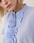 0039 Italy, Daisy Linen Striped Blouse- Blue/White