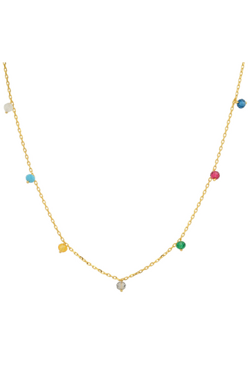 Tai, Multi-Coloured CZ Station Necklace-Gold