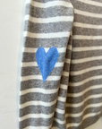 Heart Stripe Crew Sweater- Silver