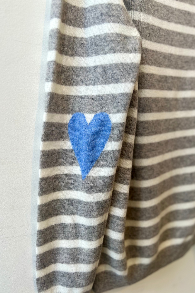 Heart Stripe Crew Sweater- Silver