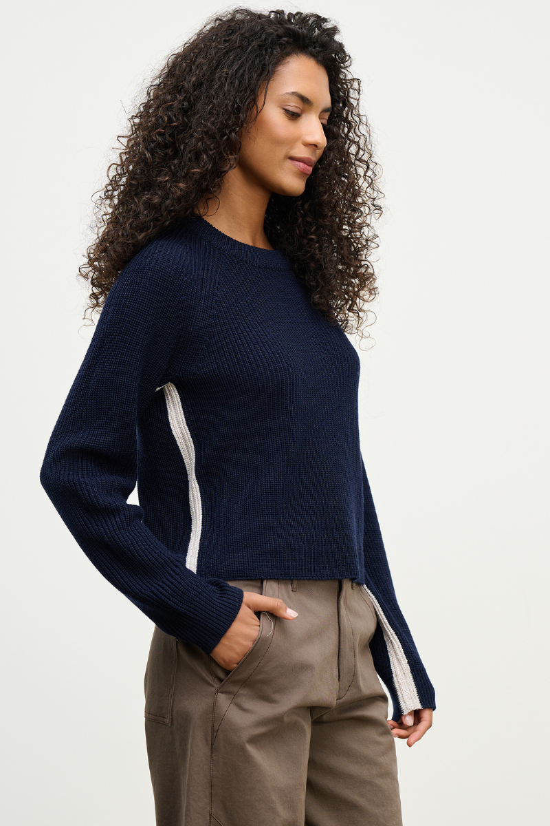Velvet, Savannah Engineered Stiches Sweater - Navy/Light Grey