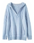 Cashmere Cable Knit Hoodie-Bright Blue