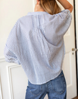 Emerson Fry, Mandarin Collar Organic Top- Indigo Stripe