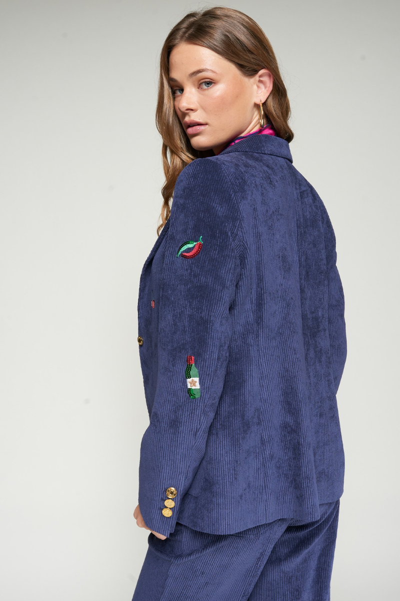 Vilagallo, Navy Cord Blazer w/ Embroidery