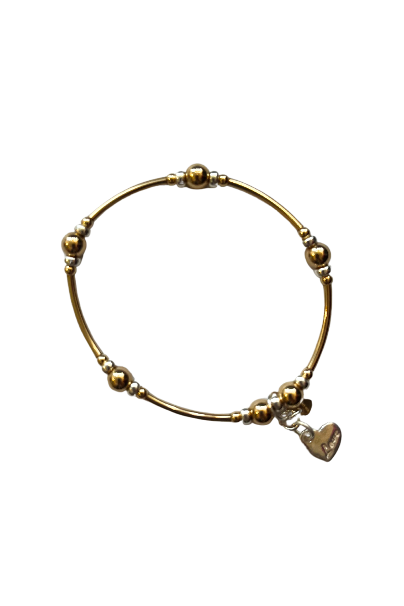 Kathy Tierney, Beaded Silver & Gold Bracelet with Heart Charm