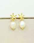 Coral Earring Gold Plated - Natural Pearl
