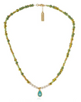 AB, Glass Bead Necklace with Pearls and Gold Eye Tear Drop Pendant