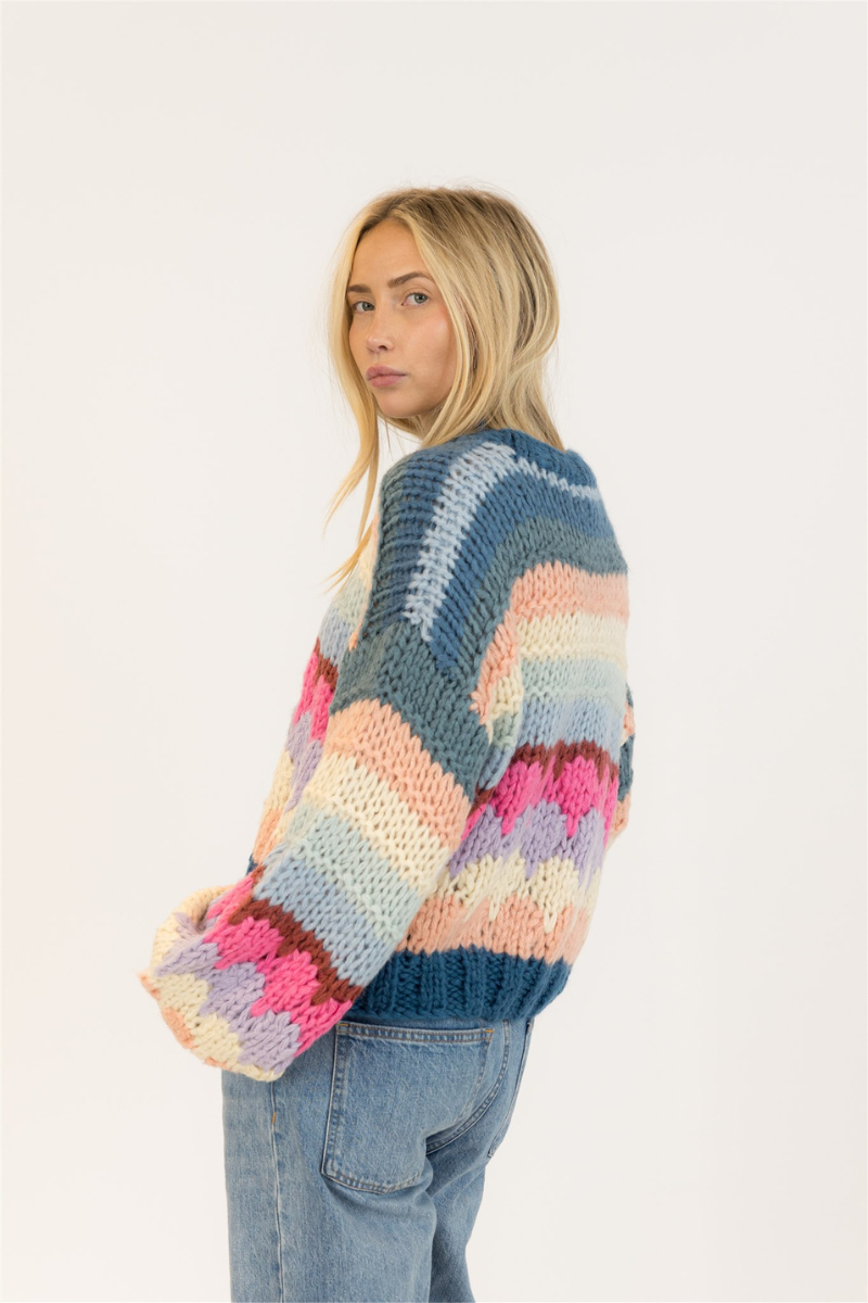 Lyla & Luxe, Hannah Handmade Crewneck Pullover - Multi Stripe