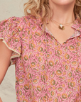 M.A.B.E, Ceci Print Short Sleeve Top- Pink