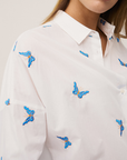 0039 Italy, Lucy Cotton Blouse- White/ Blue Butterflies