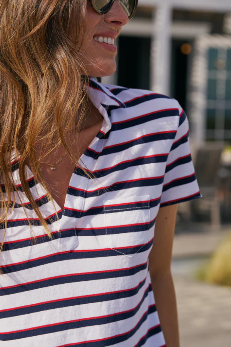 Frank & Eileen, Charlotte Polo Shirt-Red, Navy, White Striped