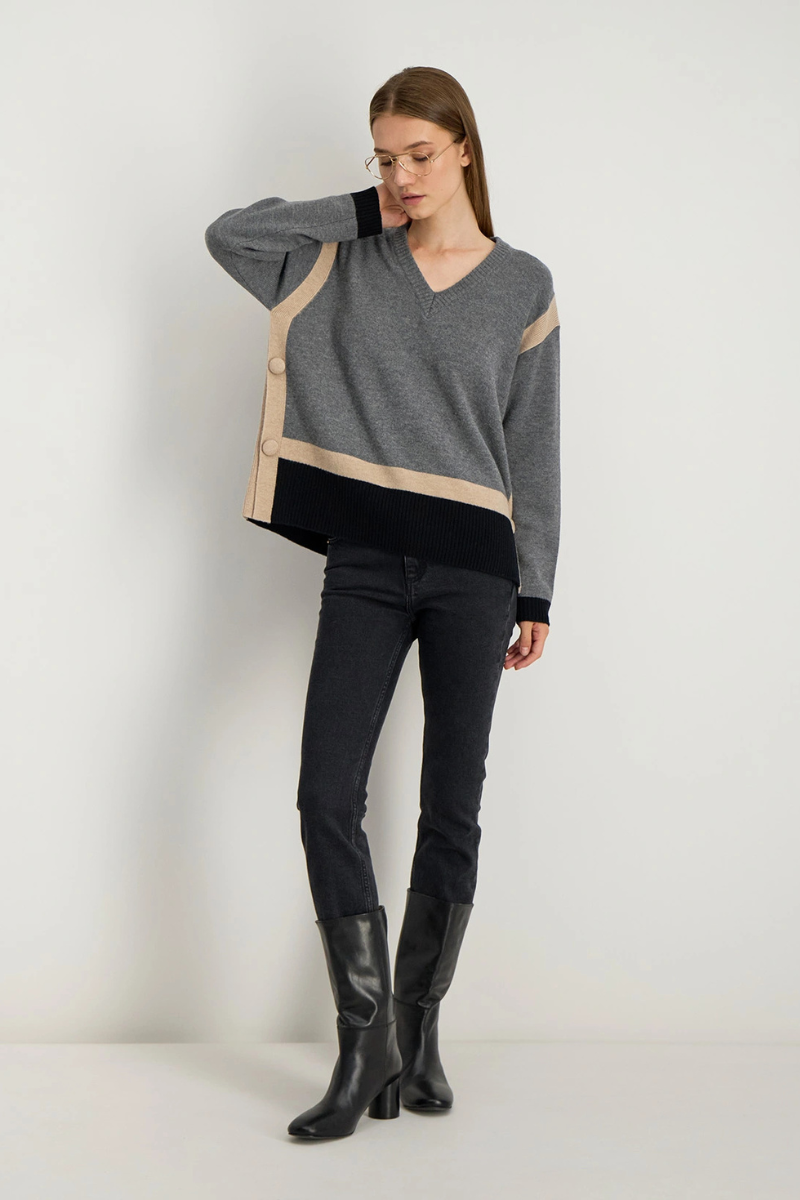 Stella Forest, Vesper Colour Block Sweater - Gris