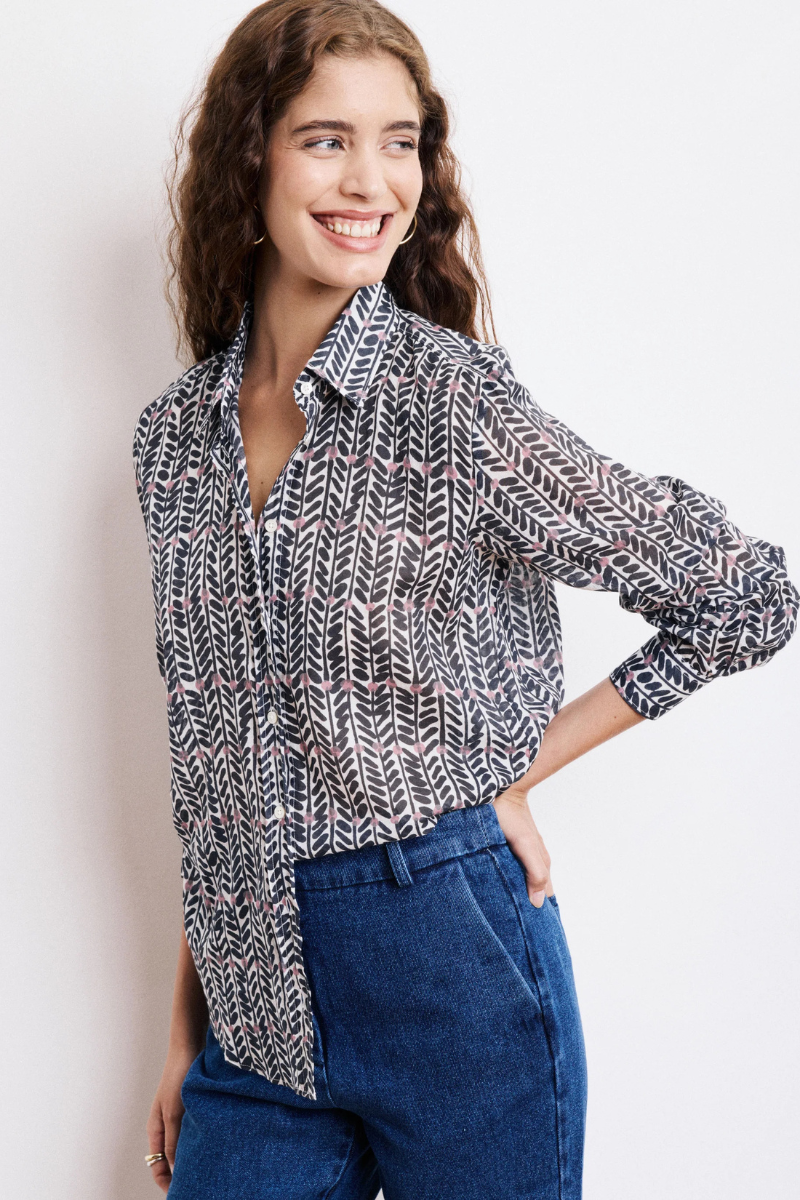 Hartford, Coraz Woven Shirt-Navy & White