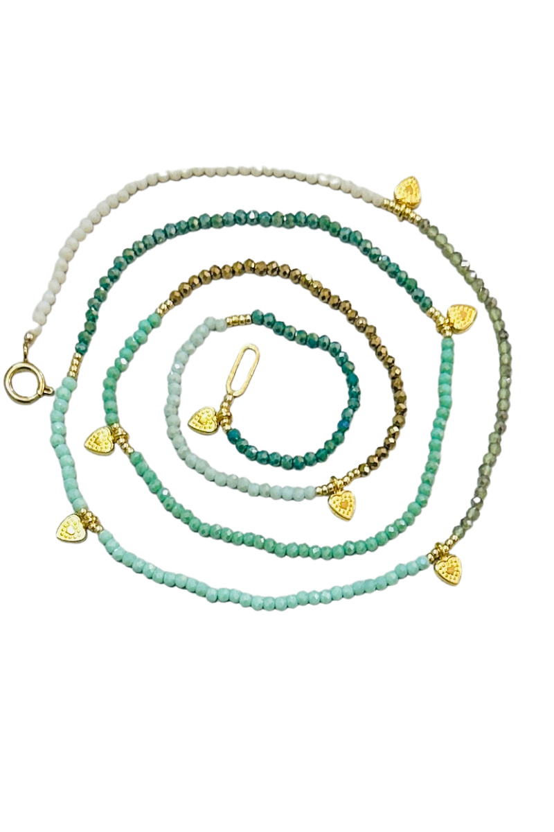 The Makery Collection, Bodrum Beaded Necklace - Sparkling Aqua and Green Beach